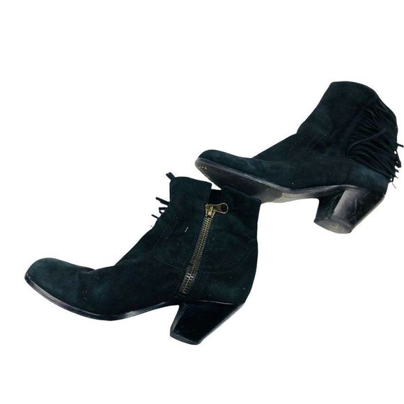 Sam Edelman women's sz 7 black suede leather fringe zip ankle boot - Picture 3 of 8